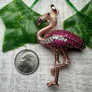 NWT Rose Gold-Plated Sterling Silver Flamingo Pendant w/CZ Accents 🦩